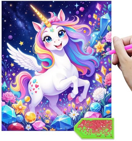 Nilnewuh Einhorn Diamond Painting für Kinder ab 6 Jahre, Junior und Erwachsene Anfänger, 30x40cm Große 5D Diamant Malerei Bilder, DIY Mosaikherstellung Basteln Set für Mädchen Geschenke und Home Deko