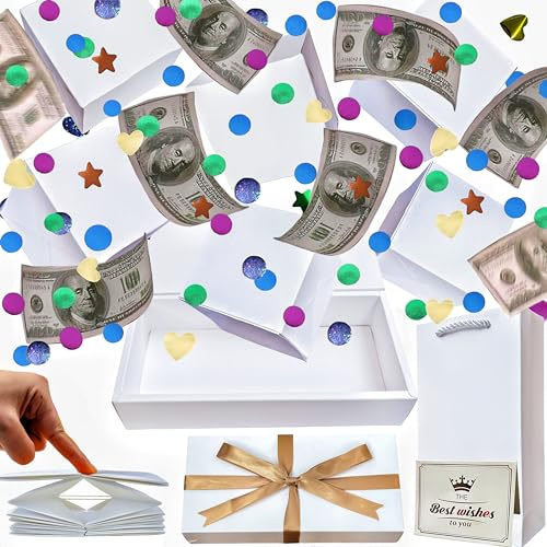 JINSTABAG Überraschungsbox Geschenkbox für Geld, DIY Einzigartige Faltbare Hüpfende mit Konfetti, Überraschung Geschenkbox Explosion für Geburtstag, Jahrestag, Valentinstag.(weiß)