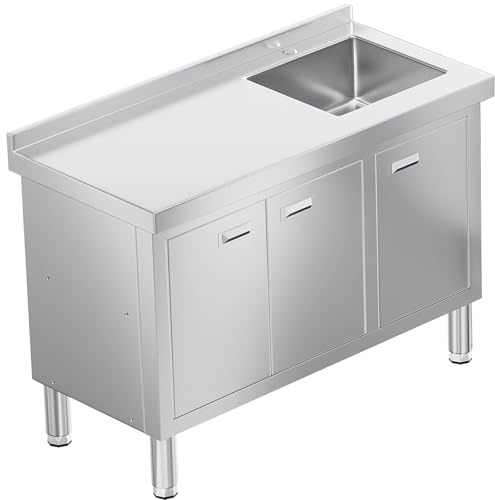 WWK 47 x 21 Stainless Steel Sink with Cabinet, Freestanding Utility Sink Laundry Sink, Heavy Duty Commercial Kitchen Sink for Outdoor, Restaurant, Hotel, Cafe, and Garage, 21D x 47W x 35H inches