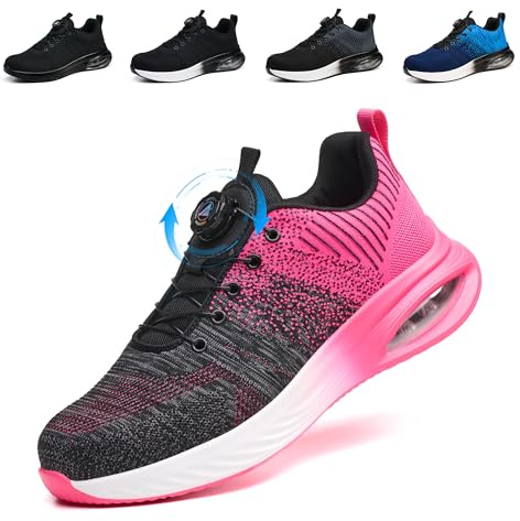 Scarpe Antinfortunistiche Uomo Donna Traspiranti Leggere Scarpe da Lavoro Comode Antiscivolo Scarpe Sicurezza con Punta in Acciaio, Rosa, 37 EU