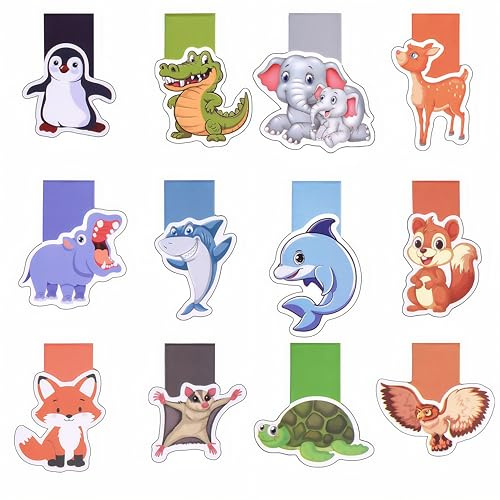Aurinovellia 12 segnalibri magnetici, segnalibri magnetici con motivi di animali, Compleanno per Bambini, Segna Libri Marcatori di Pagina Magnetici per Scuola Lettura Studenti