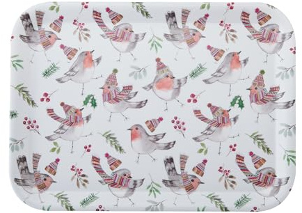 Mikasa TipperleyHill Large Rectangle Serving Tray, 43.5cm x 32cm Melamine Kitchen Tray, Perfect for Dinner and Drinks, Suitable for all Occasions, Christmas Robin Themed Collection, Ideal for Gifting