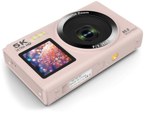 Cámara de alta resolución de 80 MP, doble pantalla, zoom 5K, 18X, WiFi, diseño compacto para actividades al aire libre, sensores de cámara digital, zoom