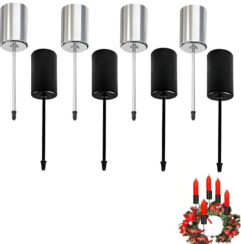 8 Stück Stabkerzenhalter zum Stecken für Stabkerzen Ø22 mm,Metall Kerzenhalter mit Dorn zum Stecken, Kerzenhalter Adventskranz Stabkerze, Inserting Advent Decoration Christmas, Silber & Schwarz