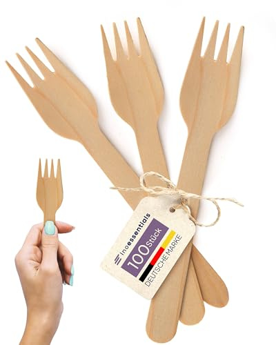 Inoverse 100 Stück Holzgabeln 15.8 cm – Einweg Holzbesteck, Biologisch Abbaubar & Kompostierbar, Stabile Löffel für Party, Catering & Events | Stabile biologisch abbaubar, kompostierbar, Kuchengabeln, glatt geschliffen, für Partys, Catering und Cateringveranstaltungen