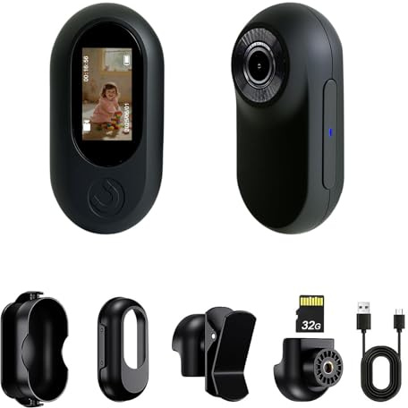 Frelisty Mini Body Camera with 32GB, Thumb Size Mini Body Cam, Wearable Body Cameras with Audio and Video Recording, Hands-Free POV Portable Action Camera for Walking, Fishing, Travel(Black)