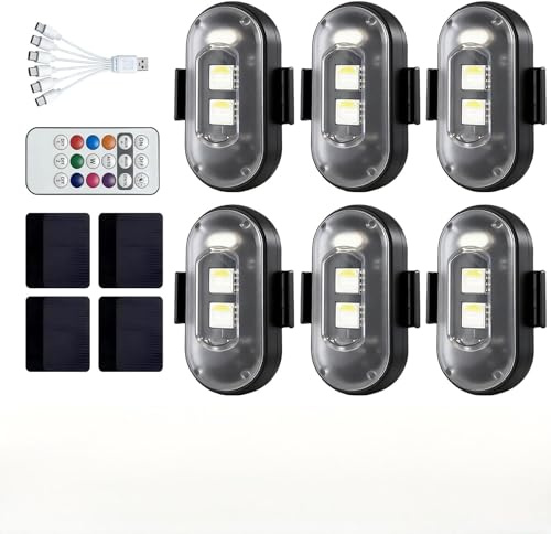 6 Piezas Luces Led Coche, 8 Colores Luces Estroboscópicas LED Impermeables | Luz Estroboscópica con Mando a Distancia, Carga USB Lampada Stroboscopica Led para Dron Camión Motocicleta Bicicleta