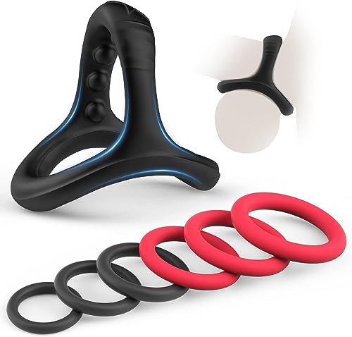 Silicone Cock Ring,Triangle Penis Ring Sex Toys for Men,7 Different Sizes Cock Rings for Erection Enhancing,Adult Sex Toys for Male Pleasure Ring for Couples（Red）