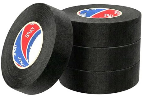 Volink 4 Piezas Cinta Aislante Eléctrica Negra 19mm x 15mm Cinta de Tela Adhesiva Autoadhesiva Profesional para Agrupar Cables Arnés Coche Moto Electricistas Aislamiento Térmico Alta Temperatura
