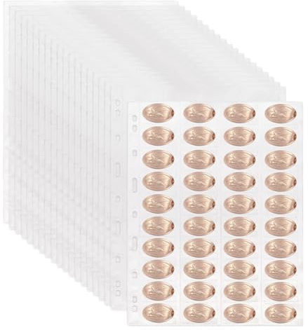 MAYJOYDIY 800 Pockets Pressed Penny Collection Pages 20 Pack Penny Holder Sleeves 28.4 × 21cm Coin Sleeves for A4 Binder Collecting Pocket Page for Coin Stamp Badges Collection