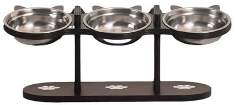 Gamelle surélevée pour chats et chiens - Pour l'intérieur - Avec support noir - Inclinaison de 15° - Support de gamelle réglable en acier inoxydable - Trois options de hauteur pour une alimentation