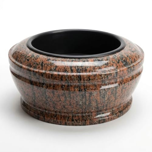 Designgrab Bol funéraire en granit gneiss Halmstad poli miroir, Ø 40 cm (H 18 cm), résistant aux intempéries et à l'hiver, avec trou d'écoulement, avec insert amovible de 27 cm de diamètre, fait à la