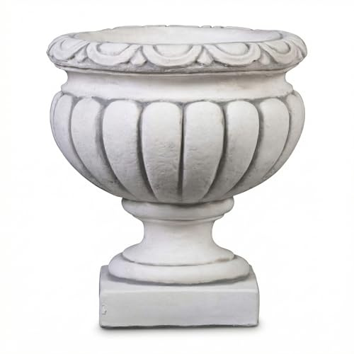 gartendekoparadies.de Klassische Pflanzvase, Pflanzgefäß für Garten & Terrasse, Ø 30 cm, H 32 cm, Grau, 5 L, 14 kg, Weißbeton/Steinguss, frostsicher bis -30 °C