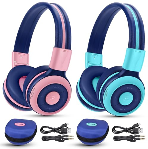 SIMOLIO 2 Pack Wireless Kids Headphones with Share Port, HD Mic for School