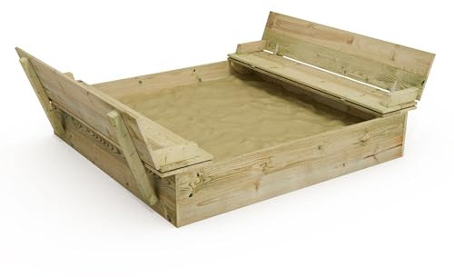 Wickey Bac à Sable Flippey – Bac à Sable en Bois Robuste 150x165cm, avec Couvercle Pliable et siège intégré, résistant aux intempéries – Jeu extérieur pour Enfants
