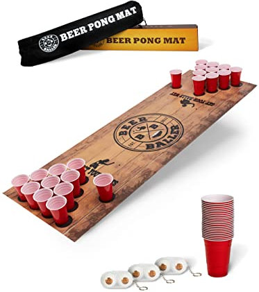 BeerBaller® Beer Pong Matte - Bierpong Set inkl. Bierpong Matte, 50 Beer Pong Becher & 4 Beerpong Bälle | Mache jeden Tisch zum Beer Pong Tisch! | Bierpong Tische | Bierpong Tisch | Trinkspiel