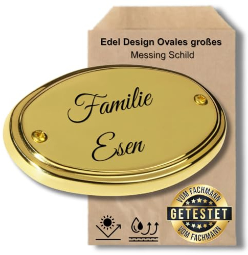 Edel Design Ovales großes Messing Schild - Türschild - Länge 11,1 cm, Breite 7,3 cm, Höhe 0,5 cm mit individueller Gravur