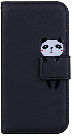 L&Btech Samsung Galaxy A51 4G Case PU Leather Wallet Case Flip Folio Stand Cover with Card Holder Kickstand Magnetic Closure Hand Strap for Samsung A51 4G, 6.5 inch Cellphone - Panda-Black