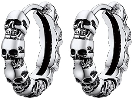 PROSTEEL Totenkopf Schädel Design Huggie Creolen Edelstahl/18k vergoldet kleine Kreolen Ohrringe Klappcreolen Ohr Piercing Punk Street Style Unisex Modeschmuck Accessoire