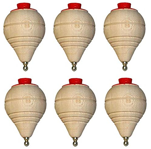 Acan Pack 6 peonzas de Madera clásicas con Cuerda, trompo, Spinners, pirindolas, Regalos y Detalles para comuniones, piñatas, niños, Fiestas de cumpleaños