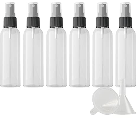 ZEOABSY 6 Piezas Transparente Botella de Spray de Plástico con Pulverizador Negro, 120 ml Conjunto de Atomizador de Viaje de Niebla Fina Tamaño de Viaje de Botella Limpieza Casa Contenedores