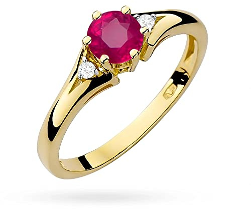 MARKO Verlobungsring 14 Karat (585) aus Gold, verziert mit Rubin 0,60 Ct und Diamanten 0,03 Ct sowie einer eleganten Box für den Ring