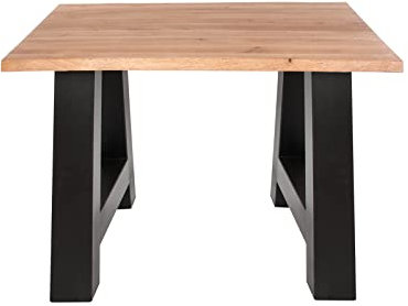 SAM Esstisch 80 x 80 cm Enrico, Eiche Rustik, massiv + geölt, Baumkantentisch mit schwarzem A-Gestell aus Metall, pflegeleichter Esszimmertisch, Tisch aus Eichenholz, 26mm Platte