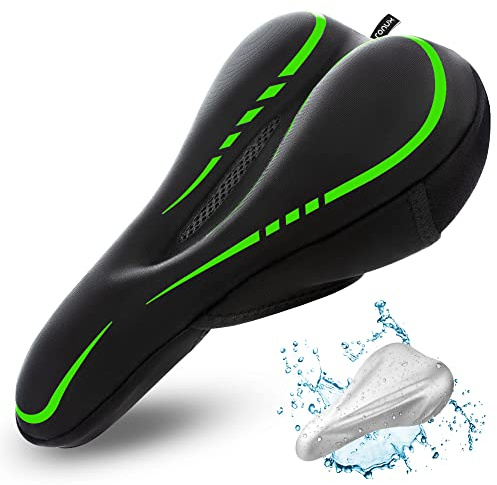 RONUX Narrow Gel Bike Seat Cushion - Extra Soft Comfy Bicycle Seat Cover - [ Extra Memory Foam & Gel ] for Peloton Bike, Stationary, Exercise, Electric, Road & Mountain Bikes - Women & Men - Green