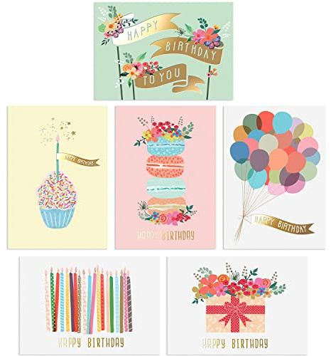 Sweetzer & Orange Gold Foil Bulk Birthday Cards Assortment – 24pc Bulk Happy Day flyers with Envelopes Box Set – Assorted Blank Birthday Cards for Women, Men, and Kids in a Boxed pack