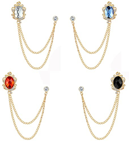 ADRAMATA 4 Uds., Broche-Pin de Solapa con Cadena, Accesorios para Traje, Alfileres de Cuello y Corbata de Gemas