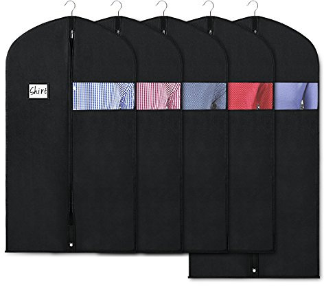 KEEGH Schwarze Kleidersäcke Anzugtasche für Aufbewahrung und Reisen 110/127cm Anzugabdeckung mit Durchsichtigem Fenster für Anzugjacke Hemdmantel Kleider (5 Stück)