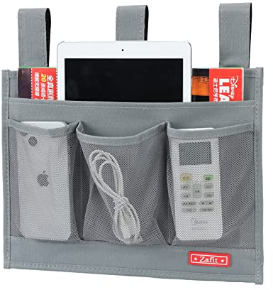 Zafit Hanging Bedside Caddy, Bedside Storage Organizer for Magazine, Phone, Remote control (Classic 4 Pockets-Grey)