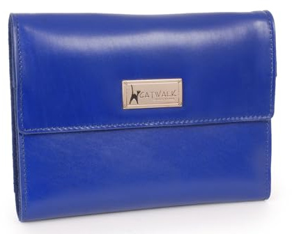 Catwalk Collection Handbags - Pochette Bijoux Voyage - Cuir et Suède - Rouleau Bijoux Femme - Organisateur/Rangement - CHANELLE - Bleu
