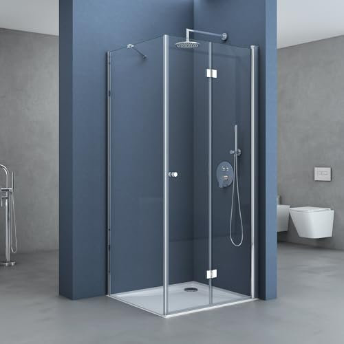 doporro Eck-Duschkabine Eckdusche mit Falttür Ravenna27 80x120x190cm Duschabtrennung inkl. Duschtasse ESG-Sicherheitsglas Klarglas inkl. beidseitiger Easy-Clean-Beschichtung
