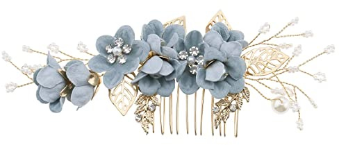 Haarkamm Blume Seite Haarspangen Strass Perle Blumen Kopfbedeckung Haarwerkzeuge Haarschmuck für Hochzeit Braut Brautjungfer Blau