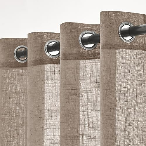 Woaboy Leinen Gardinen Vorhänge Ösen 2er Set 140x215cm Dunkelbraun