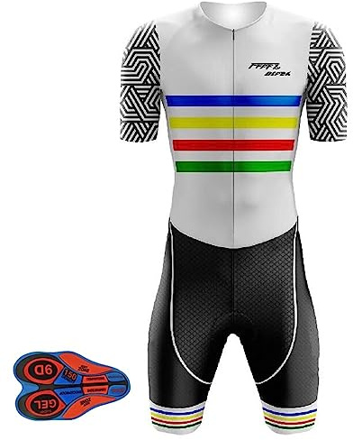 FFFF & OLFEH Triathlon Tri Costume, Cyclisme for Hommes Skinsuit Triathlon Speedsuit Cuissard 3D Gel Coussin Solide Tenue VTT Combinaison Vélo Jersey Respirant Séchage (Blanc,L)