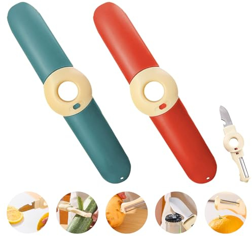 KASESSS 2 Stück Sparschäler, Multifunktion Kartoffelschäler, 5 in 1 Gemüseschäler, Universal Schäler Gemüse mit Edelstahlklinge und Flaschenöffner Spargelschäler Tragbar Orangenschäler für Gemüse Obst