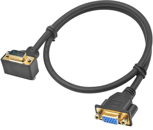 Poyiccot VGA Extension Cable (VGA Cable Male to Female) 1.5ft, 90 Degree VGA 15 Pin Adapter Computer Monitor Cable, Up Angle VGA Extender Cable Support 1080P Full HD for PC Laptop TV Projector