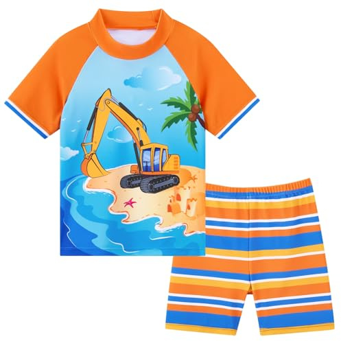 Boys Swimsuit Kids Swimming Costume 2 Piece Set UV Sun Protection Rash Guard with Swimming Trunks and Top for Boys Age 3-8 Years