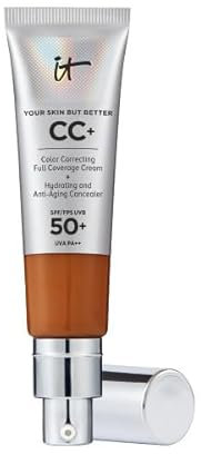 iT COSMETICS, CC+ Anti-Aging-Creme und Foundation, hohe Deckkraft, wasserfest, natürliches Finish, Formel mit Peptiden, Kollagen und Vitaminen, Your Skin But Better, Farbtöne: Rich Honey, 32 ml