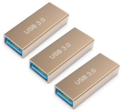 sovunis 3Pack Female to Female USB Adapter, High Speed USB 3.0 Extension Connector, Suitable for Connecting Two USB Male Ends Cable, Gold