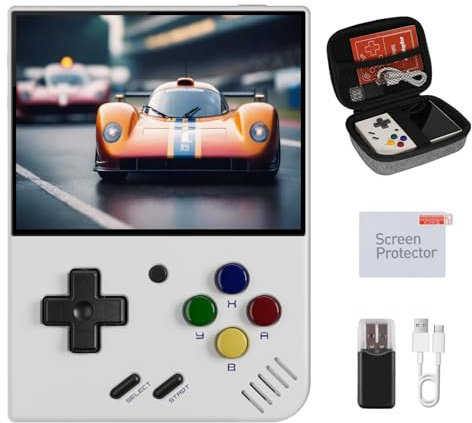 Miyoo Mini Plus, Retro Gaming Console with 64G Memory Card, 3.5-inch IPS Screen, 3000mAH Long Endurance Battery，with Storage Case, Support 10000+ Games (White 64G)
