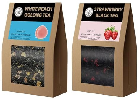 HANFANGLING Weißer Pfirsich Oolong Tee und Erdbeer Schwarztee, Früchtetee | Natürlicher Loser Blatttee, Ie Wahl Für Ein Schönes Leben, Geschenktee ( Weißer Pfirsich Oolong Tee + Erdbeer Schwarztee )