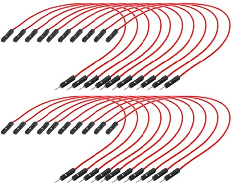 sourcing map Male to Female 1Pin Breadboard Jumper Wire Ribbon Cable 20cm Long,Electronics Breadboard Ribbon Cables for Breadboard Electronic Projects Pack of 20,Red