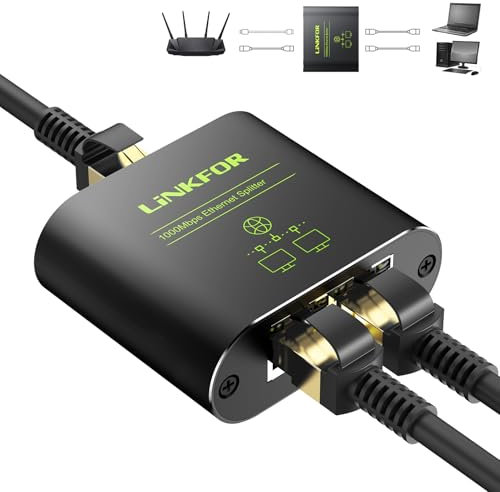 LiNKFOR Splitter Ethernet RJ45 Switch LAN 2 Porte Gigabit 1000Mbps Répartiteur per Rete Cat8/Cat7/Cat6 Compatibile con Router, Modem, PC (1 Ingresso 2 Uscite)