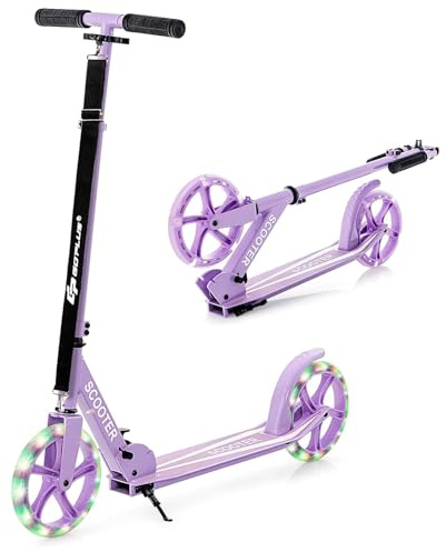 GOPLUS Roller Kinder 10 Jahre, 3-Stufig höhenverstellbarer Tretroller, 3.6kg Aluminium-Roller klappbar, Kinder Scooter mit LED Rädern, Hinterradbremse, Gurt & Ständer, Cityroller bis zu 100kg
