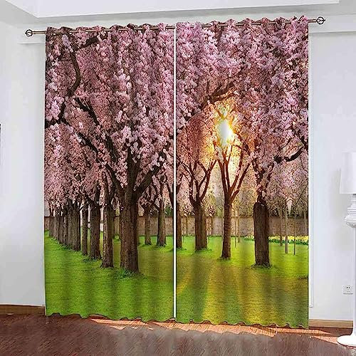 Kinder Vorhänge Schlafzimmer Rosa Baumpfad Schiebegardinen Blickdichter Bedroom Children's Room Vorhang Mit Ösen Verdunkelungsgardine, Vorhänge 3D W