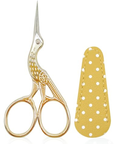 SwirlColor Forbici da Ricamo, Forbici da Cicogna in Acciaio Inossidabile Piccole Forbici Artigianali per Cucire Cucito Croce Cucito Ago Filettatura con PU Forbici Cover - Oro