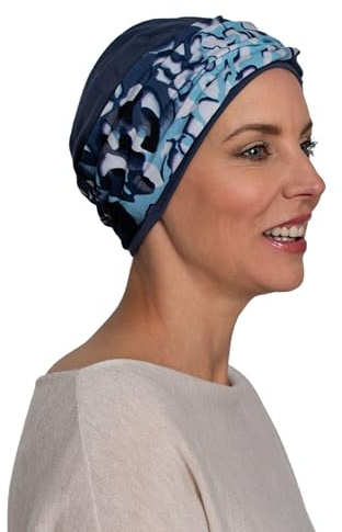 Deresina Aura Bambus-Turban – Chemo Kopfbedeckung für Frauen bei Haarausfall & Alopezie, Verstellbares Stirnband-Design, Einheitsgröße (Marine Design)